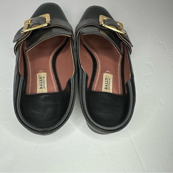 Bally Switzerland Janelle Leather Black Flat/Slipper Gold Accent Sz 37 (US 6.5) - Picture 7 of 12